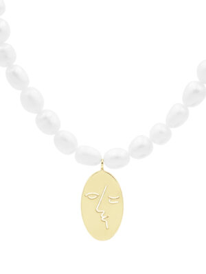 Kiss Pearl Necklace Gold