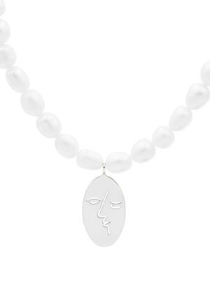 Kiss Pearl Necklace Silver