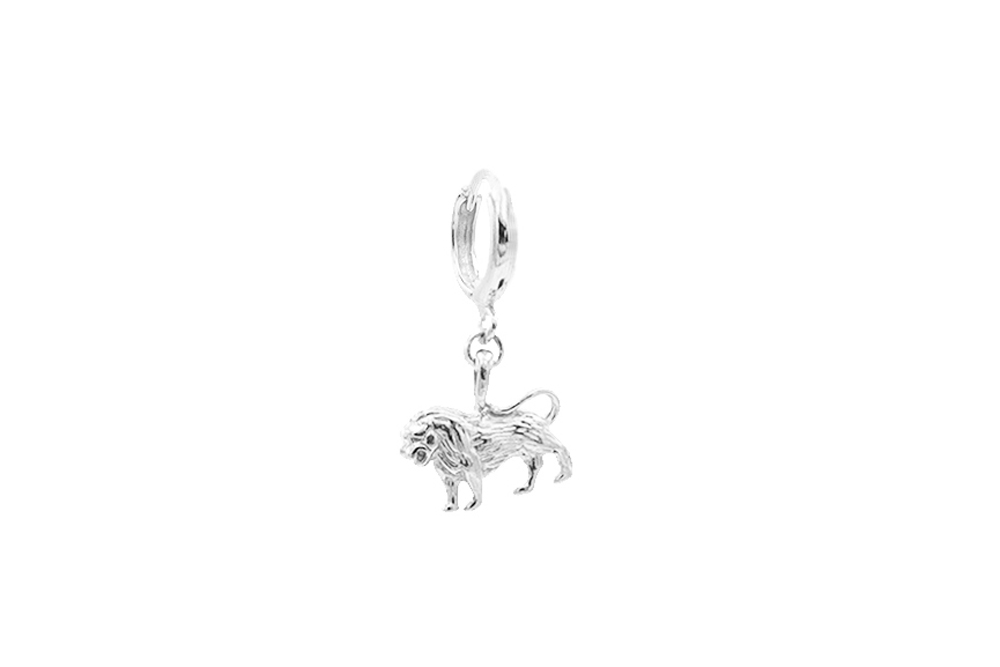 huggie earring with lion pendant in silver