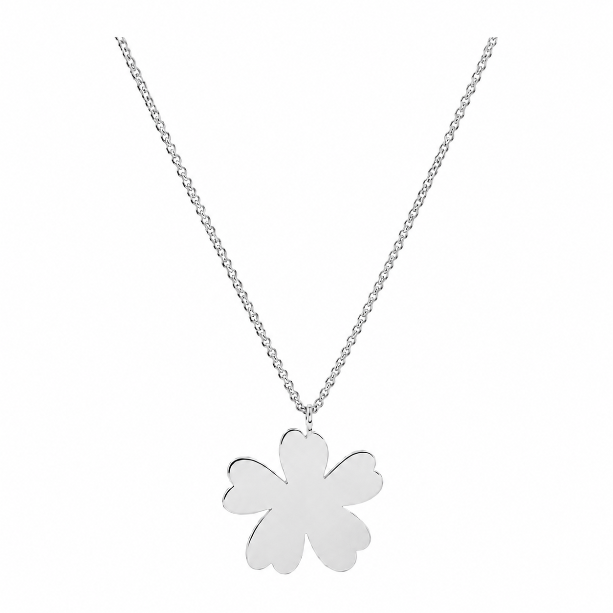 Silver flower pendant necklace on a fine chain