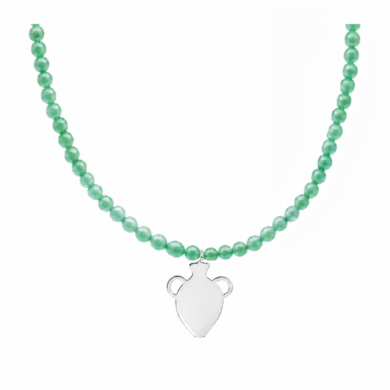 Green jade beaded necklace with silver amphora pendant
