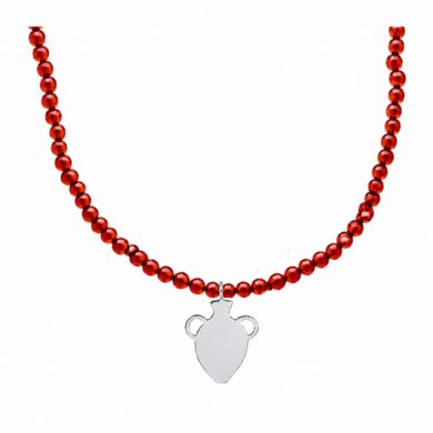 Red carnelian beaded necklace with silver amphora pendant