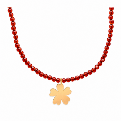 Fleur Beaded Necklace Gold Red