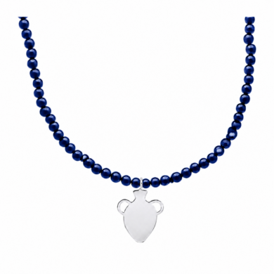 Lapis lazuli beaded necklace with silver amphora pendant