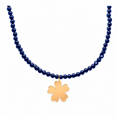 Fleur Beaded Necklace Gold Blue
