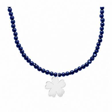 Fleur lapis lazuli bead necklace with silver flower pendant